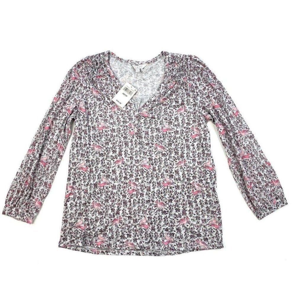 Lucky Brand Peasant Shirt Top XS Animal Floral